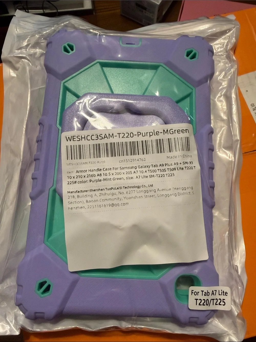 Purple and Mint Green Tablet Armor Handle Case for Tab A7 Lite (T220/T225)